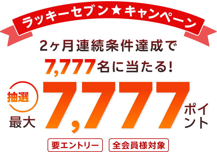 楽天ブラウザ内のポイントミッションを2か月連続で1回以上達成した方の中から抽選で7,777名様に最大7,777ポイントが当たる！