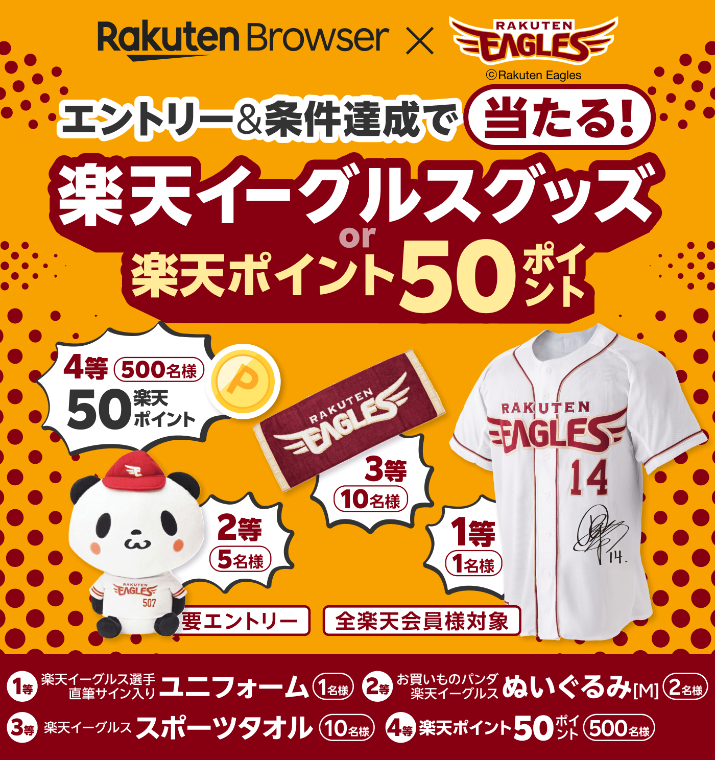 楽天ブラウザ×楽天イーグルス｜エントリー＆条件達成でイーグルスグッズや楽天ポイントが当たる